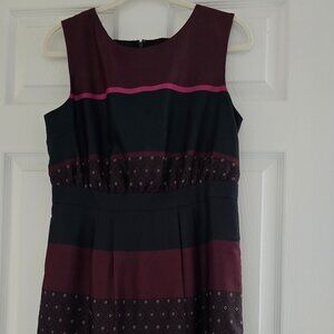 LOFT A-Line Dress – Petite Size 8, Sleeveless, Black/Blue/Maroon Pattern